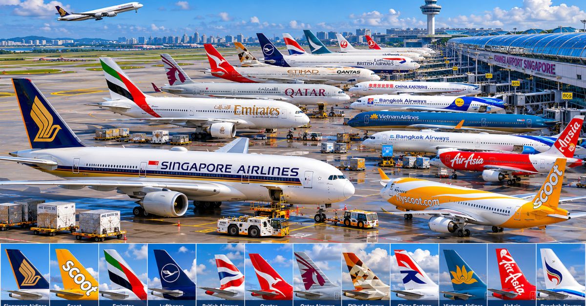 What are the popular airlines flying from Singapore Changi Airport (SIN)